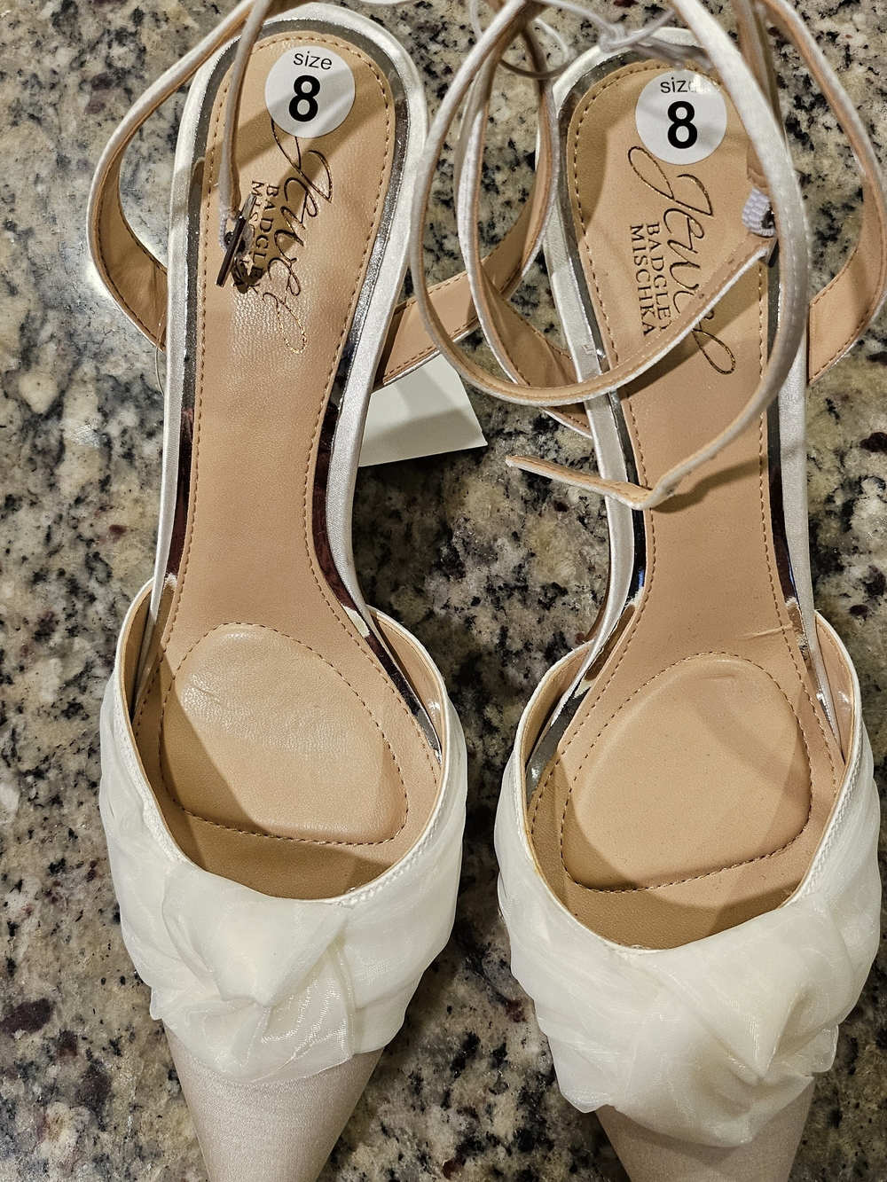 Badgley Mischka Women's White Satin Pointed Slingback Heels